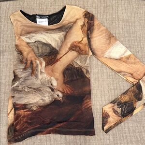 Zara Brown and Black Artistic Top